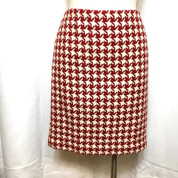 Talbots Red & White Wool Houndstooth Pencil Skirt Vtg Size 6 - Picture 2 of 11